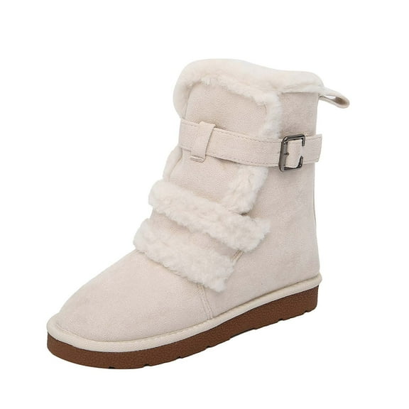 Snow Boots for Women,Women's Winter Boots With Thick Buckle Closure Round Toe Non- Traction Outdoor Cold Weather Footwear for Comfort,Winter Boots for Women,Beige,7