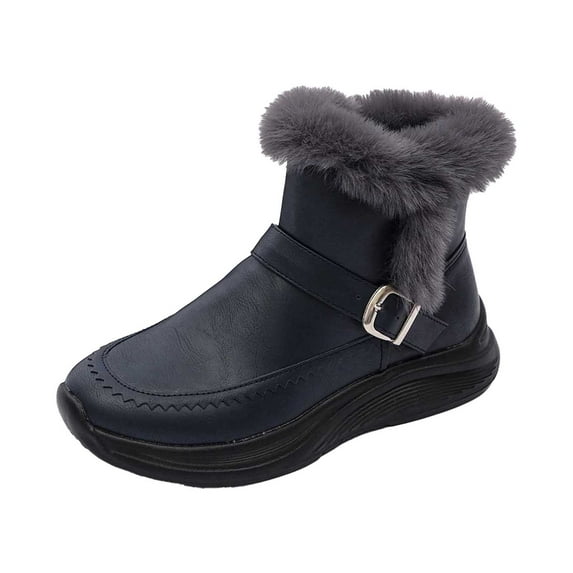 Snow Boots for Women,Women's Winter Fashion Boots With Thick Zipper And Metal Buckle for Warmth And Comfortable Wear,Winter Boots for Women,Dark Blue,9.5