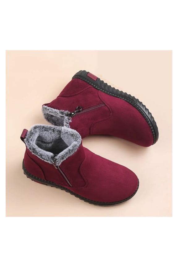 Snow Boots Womens Winter Ankle Boots Ladies Warm Fur Lined Booties Thickening Shoes Zip Flat Sneakers Outdoor Booties,Comfortable Short Boot