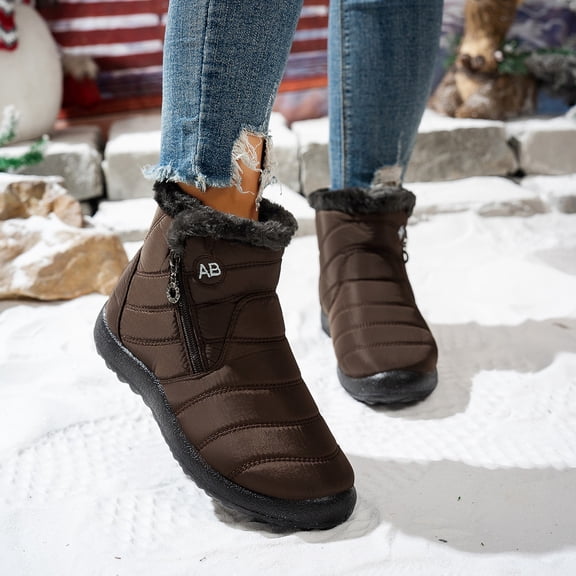 Snow Boots Womens Winter Ankle Boots Ladies Warm Fur Lined Booties Thickening Shoes Zip Flat Sneakers Outdoor Booties Outdoor Slip On Waterproof Short Boots/Women Boots,Size 37