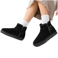 thumbnail image 1 of Snow Boots for Girls Boys Suede Slip on Furry Lined Buckle Ankle Strap Casual Platform Winter Flat Booties Black 4 Big Kid, 1 of 6