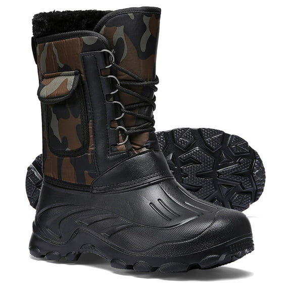 Snow Boots for Men Outdoor Mid-Calf Winter Warm Snow Shoes with Detachable Insert Liner