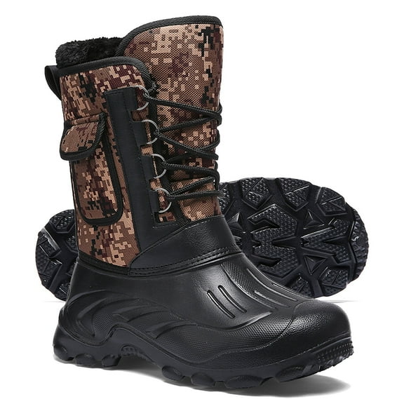 Snow Boots for Men Outdoor Mid-Calf Winter Warm Snow Shoes with Detachable Insert Liner