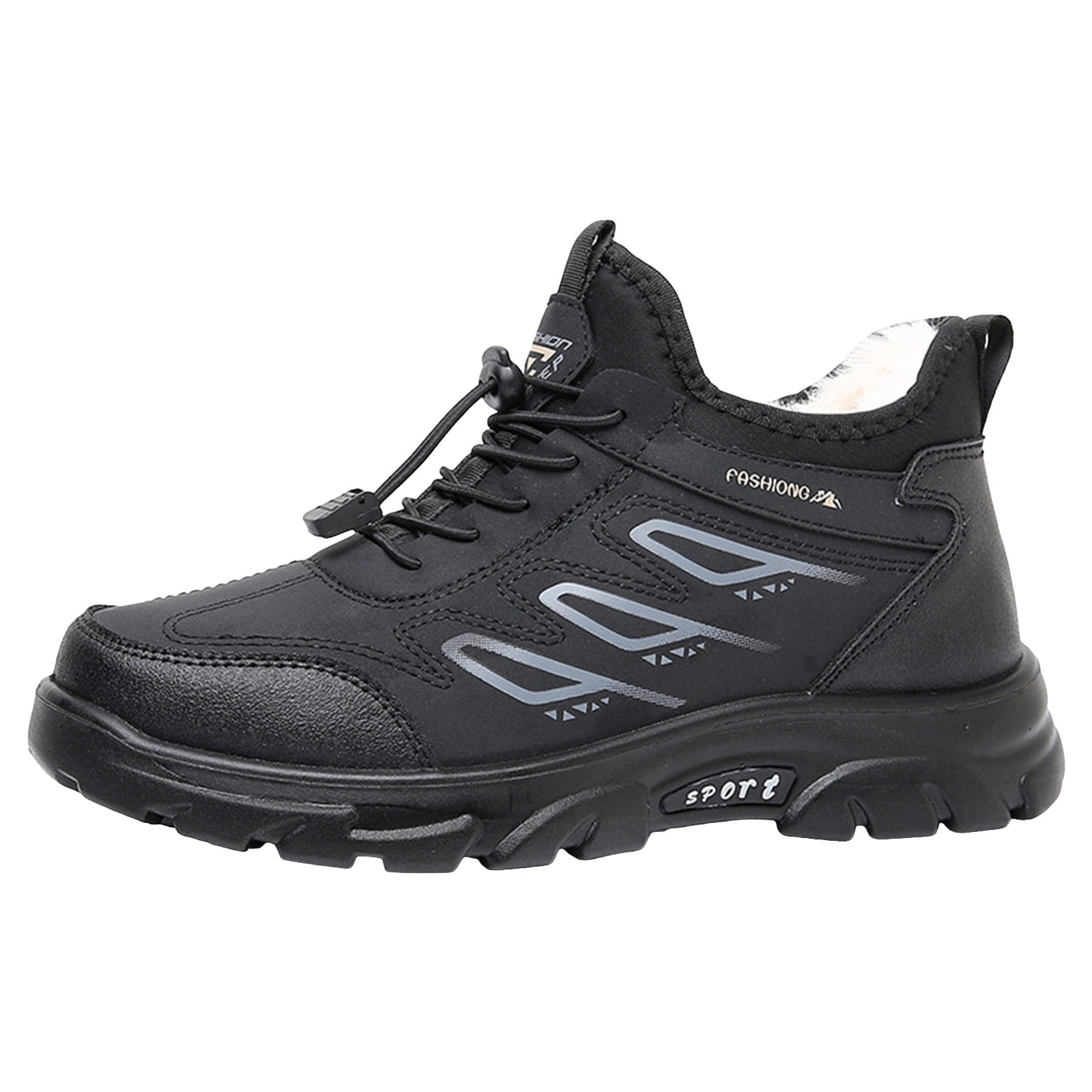 Snow Boots for Men Thickened Warm Comfy Furry Lined Winter Hiking Shoes Adjustable Strappy Fashion Waterproof Leather Outdoor Sneakers Black Size 10
