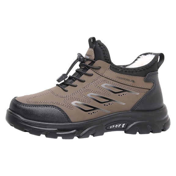 Snow Boots for Men Thickened Warm Comfy Furry Lined Winter Hiking Shoes Adjustable Strappy Fashion Waterproof Leather Outdoor Sneakers Coffee Size 11