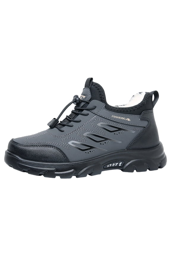 Snow Boots for Men Thickened Warm Comfy Furry Lined Winter Hiking Shoes Adjustable Strappy Fashion Waterproof Leather Outdoor Sneakers Gray Size 8.5