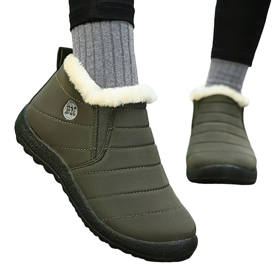 Snow Boots for Men Women Winter Plush Warm Non Slip Work Shoes Slip on Stitching Fuzzy Ankle Booties