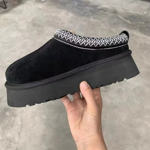 Snow Boots for Women 2024 Winter New Cashmere Warm Platform Without Heel-covered Hair Half Slipper Cotton Shoes for Women Q426 (black,35)