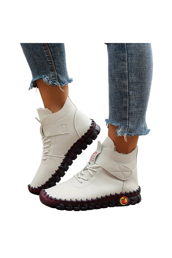 Snow Boots for Women 2025 Stitching Fleece Lined Warm Leather High Top Fashion Sneakers Walking Work Combat Ankle Booties