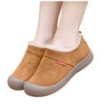 thumbnail image 1 of Snow Boots for Women Casual Suede Low Top Winter Slip on Loafers Comfy Plush Warm Thick Soft Sole Outdoor Walking Shoes Brown Size 8, 1 of 5