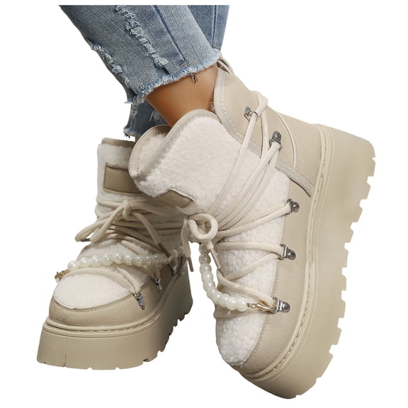 Snow Boots for Women Casual Suede Low Top Winter Slip on Loafers Comfy Plush Warm Thick Soft Sole Outdoor Walking Shoes White Size 8