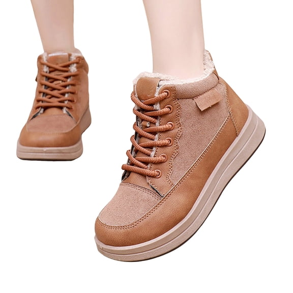 Snow Boots for Women Casual Winter Fuzzy Lace up Walking Shoes Comfortable Platform High Top Sneakers Yellow Size 5.5