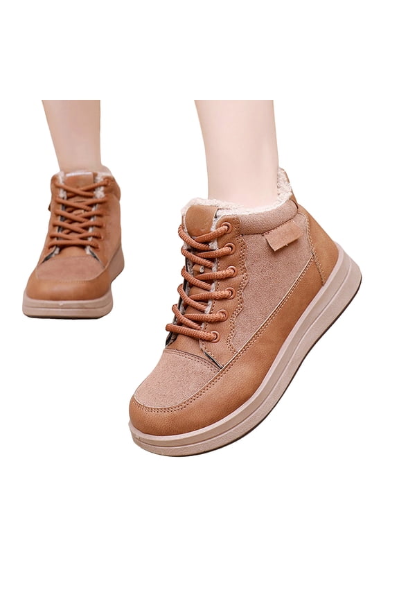 Snow Boots for Women Casual Winter Fuzzy Lace up Walking Shoes Comfortable Platform High Top Sneakers Yellow Size 5