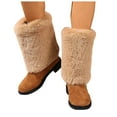 thumbnail image 1 of Snow Boots for Women Cute Plush Fold Over Mid Calf Winter Booties Casual Suede Chunky Heel Pull on Dress Short Boots, 1 of 7