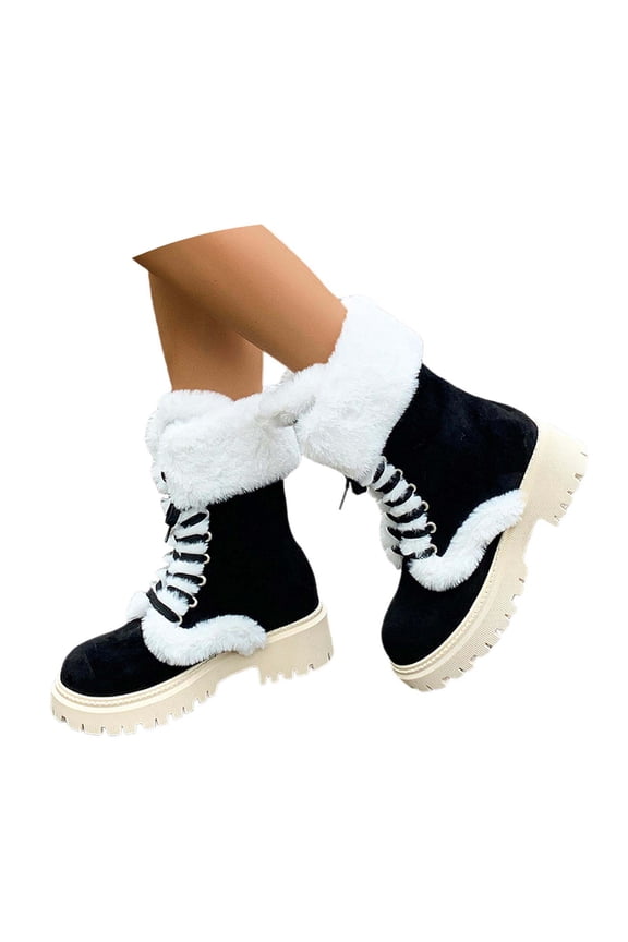 Snow Boots for Women,European Snowflake Pattern High Boots with Thickened Wool Flat Sole for Women Winter Comfort,Winter Boots for Women,Black,9