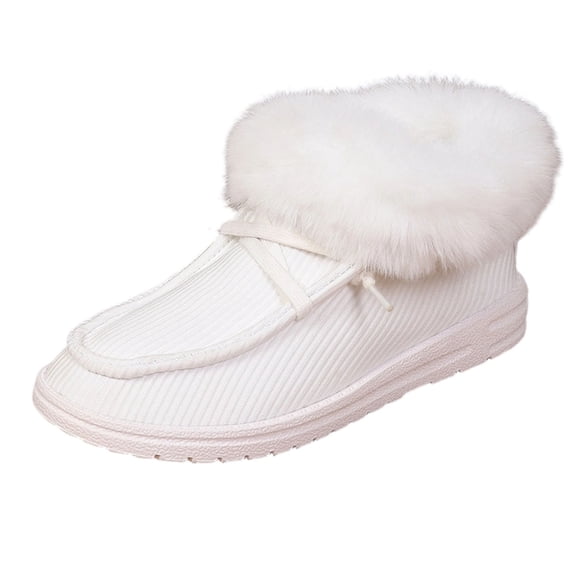 Snow Boots for Women Fleece-Lined Flat Heel Ankle Boot Comfortable Round Toe Fuzzy Warm Booties for Fall Winter Daily Wear Casual Outings