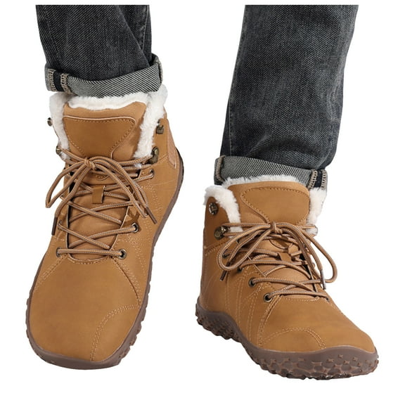 Snow Boots for Women Men Wide Toe Box Winter Barefoot Shoes High Top Lace up Plush Fuzzy Warm Anti-Slip Ankle Booties