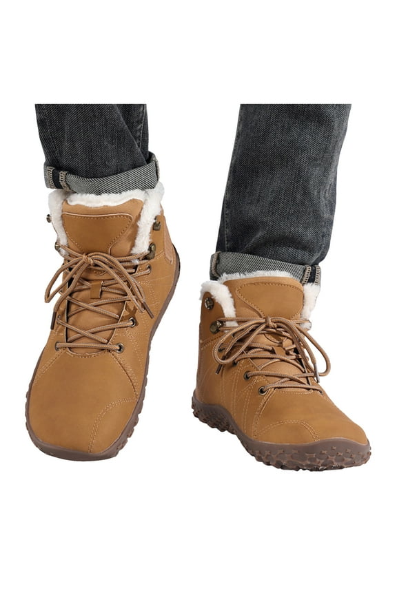 Snow Boots for Women Men Wide Toe Box Winter Barefoot Shoes High Top Lace up Plush Fuzzy Warm Anti-Slip Ankle Booties