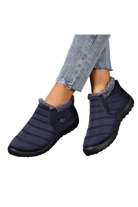 Snow Boots for Women Men Winter Waterproof Comfortable Warm Furry Lined Ankle Booties Outdoor Slip On Waterproof Short Boots Blue Size 6