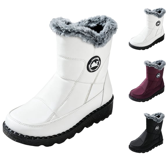 Snow Boots for Women Mid Calf Faux Fur Lined Side Zipper Boots Non Slip Warm Winter Cozy Outdoor Flat Shoes