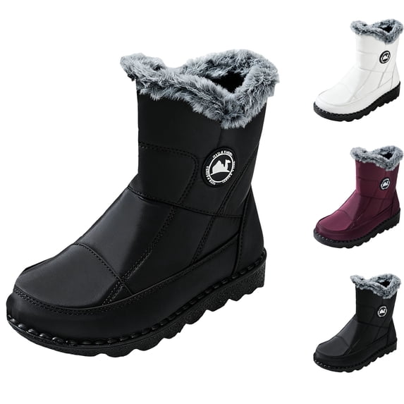 Snow Boots for Women Mid Calf Faux Fur Lined Side Zipper Boots Non Slip Warm Winter Cozy Outdoor Flat Shoes