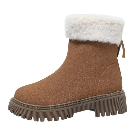 Snow Boots for Women,Plus Size Winter Boots Lined Short Outerwear Footwear for Women Cold Weather Comfort,Winter Boots for Women,Brown,8.5