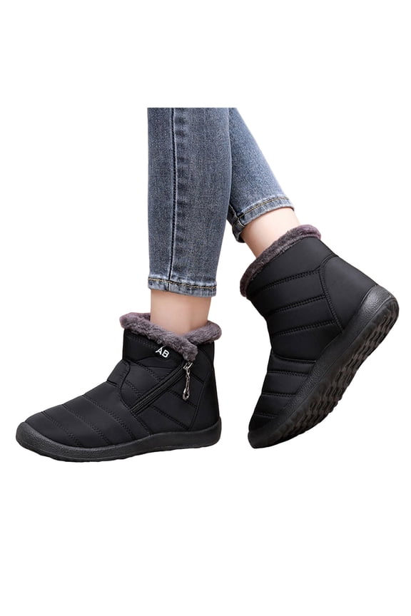 Snow Boots for Women Plush Warm Zipper High Top Flat Winter Booties Soft Sole Winter Outdoor Walking Shoes