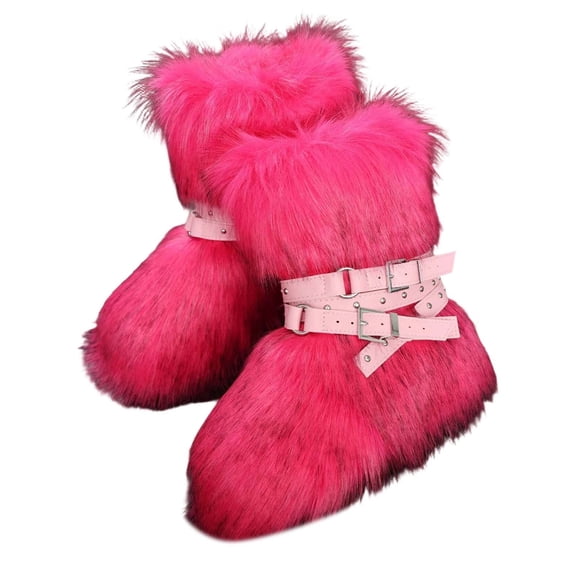 Snow Boots for Women,Punk Style Studded Furry Boots With Built In Height And Shearling Insulation,Winter Boots for Women,Hot Pink,6.5