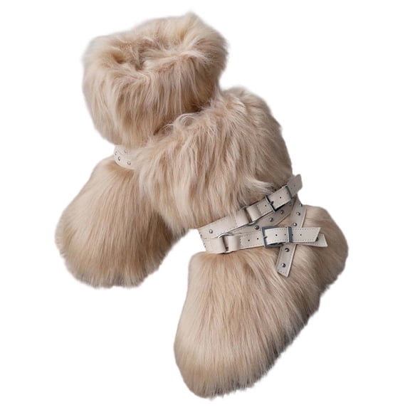 Snow Boots for Women,Punk Style Studded Furry Boots With Built In Height And Shearling Insulation,Winter Boots for Women,Khaki,7.5