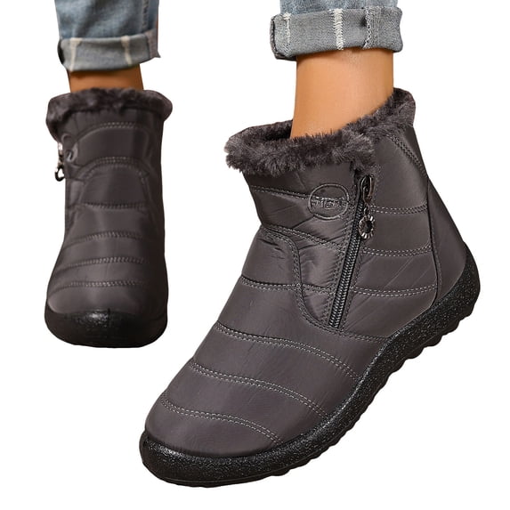 Snow Boots for Women Stitching Furry Lined Zipper High Top Winter Ankle Booties Outdoor Non-Slip Walking Shoes