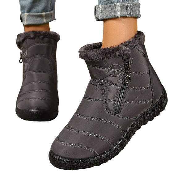 Snow Boots for Women Stitching Furry Lined Zipper High Top Winter Ankle Booties Outdoor Non-Slip Walking Shoes