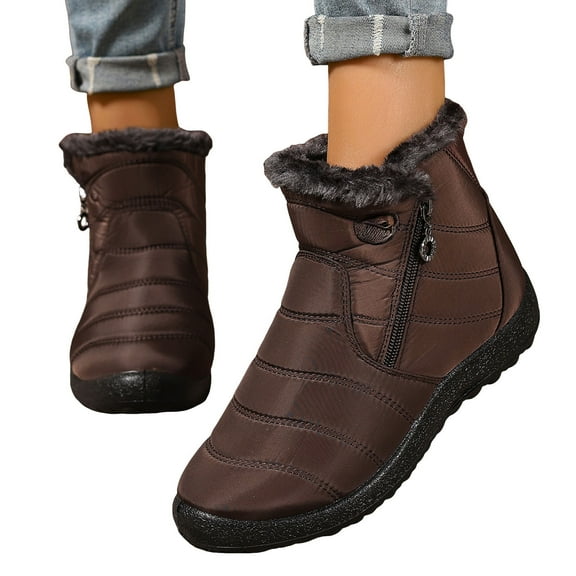 Snow Boots for Women Stitching Furry Lined Zipper High Top Winter Ankle Booties Outdoor Non-Slip Walking Shoes