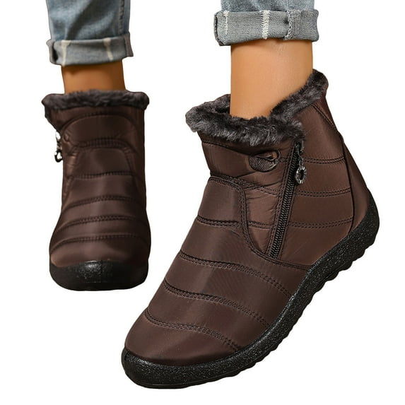 Snow Boots for Women Stitching Furry Lined Zipper High Top Winter Ankle Booties Outdoor Non-Slip Walking Shoes