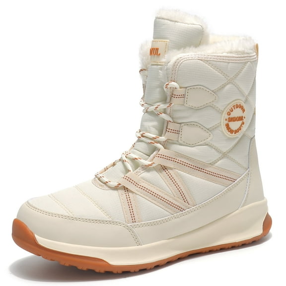 Snow Boots for Women Winter the Cold Weather Fur Warm Waterproof Insulated Outdoor Mid cold Boots Beige size 7