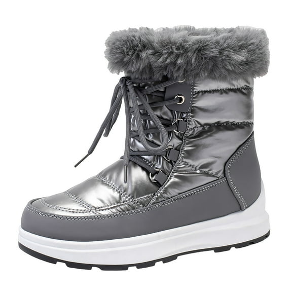 Snow Boots for Women,Women Winter Boots Flat Lace Up Design Comfortable Mid Calf Warm Footwear for Cold Weather,Winter Boots for Women,Grey,8