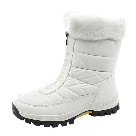 Snow Boots for Women,Women Winter Flat Boots with Zipper Closure for Warmth and Comfortable All Day Wear,Winter Boots for Women,White,6.5