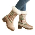 thumbnail image 1 of Snow Boots for Women Xmas Tree Embroidery Casual Suede Plush Mid Calf Lug Sole Stacked Heel Long Boots Winter Holiday Christmas Dress Booties, 1 of 6