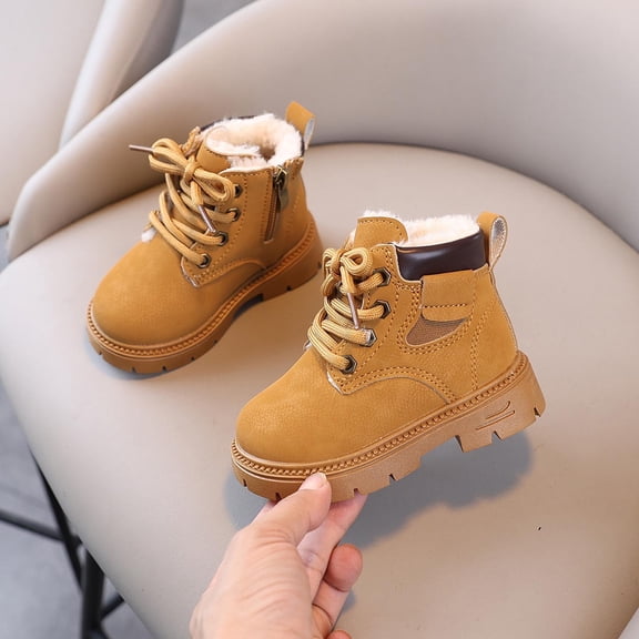 Snow Boots for Youth Winter Solid Color Insulated Yellow Design Anti-Slip Soft Leather Ankle Height Warmth Casual Wear