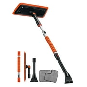 Snow Broom, Ice Scraper 2-in-1 with Non-Abrasive Silicone Head 47.2 Inch, Extendable Handle
