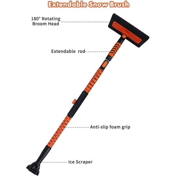 Snow Broom with Ice Scraper – 60-In Bendable Long Handle Tool for Cars, Trucks, and SUVs
