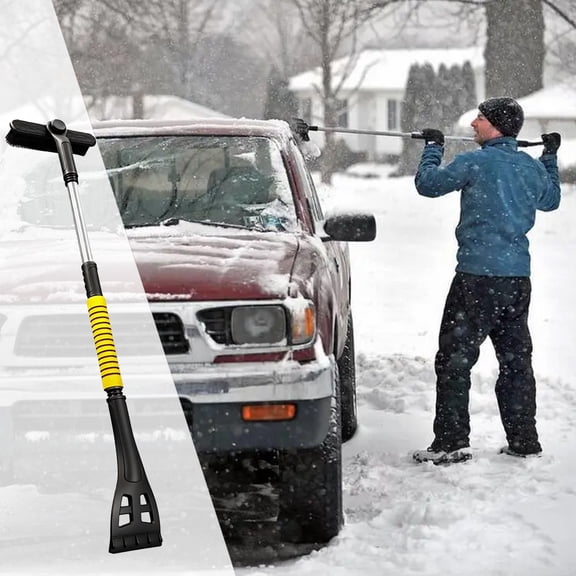 Snow Brush for Car, Retractable Ice Scraper with Rotating Head, 3-in-1 Car Snow Shovel with Ice Scraper for Windshield, Extendable Snow Removal Tool for SUV Truck Windshield Frost