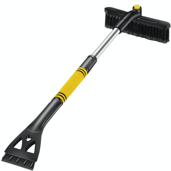 Snow Brush Shovel Extendable with Squeegee and Ice Scraper Detachable, Extendable Telescoping Foam Grip for Car Auto Truck Windshield, Yellow