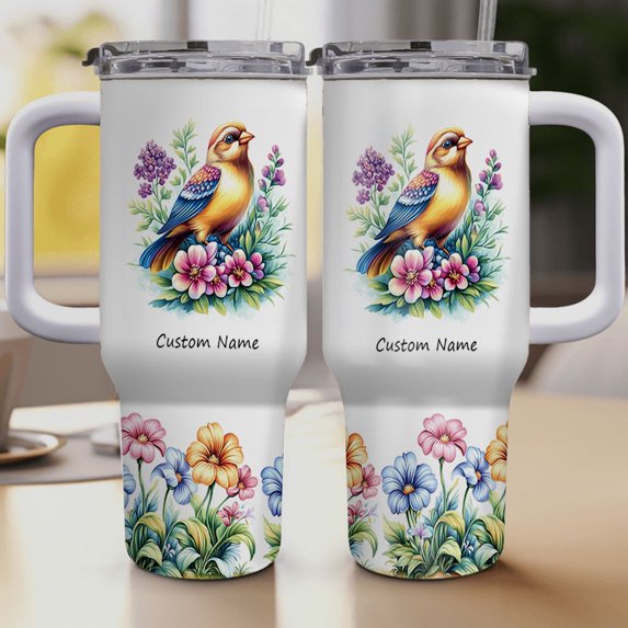 Snow Bunting Lover Gift Tumbler 40oz – Personalized Stainless Travel Coffee Cup with Handle, Lid & Straw – Custom Animal Mug for Women Girls Birthday Christmas