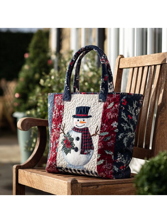 Snow Cabin Quilted Tote Bag, Winter Cottage Shoulder Tote