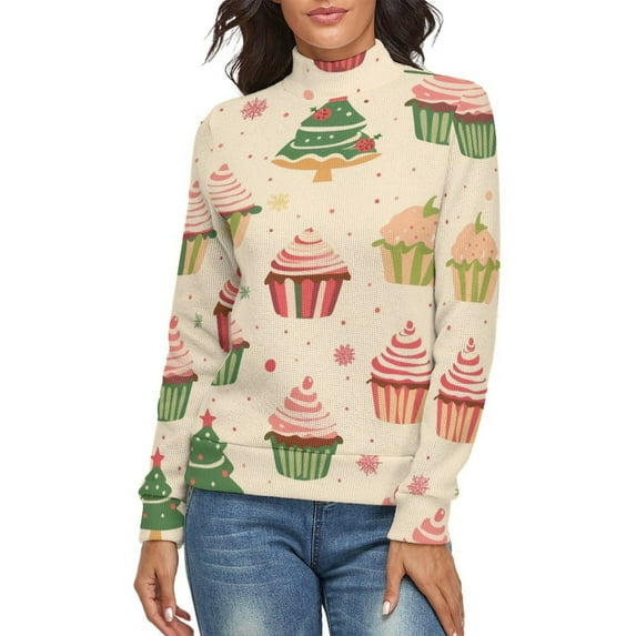 Snow Cake Gift Christmas Women's Turtleneck Sweater Long Sleeve Ribbed Fitted Turtle Neck Casual Fall Winter Collection Top S