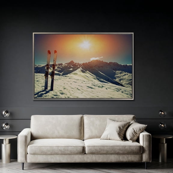 Snow, Capped Mountains Skiing Art Poster: Winter Panoramic Wall Decor, Unframed Poster Size 24x36