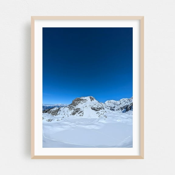 Snow-Capped Peak Beneath a Vast Alpine Sky - Chamonix Auvergne-Rhône-Alpes France Photography Mountain Snow Winter Landscape Nature Scenic Wilderness Oak Framed Wall Art Print 5 x 7 inches