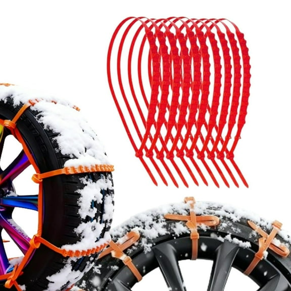 Snow Chain For Car Tires, Nylon Tire Chains For Cars Suv Trucks, Adjustable Universal Reusable Thickening Anti-skid Snow Tire Chains For Tire Width 175-295mm, Red, 10 Pack