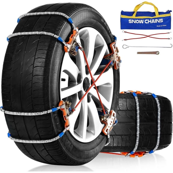 Snow Chains, 8Pack Universal Adjustable Emergency Traction Chains for 205-265mm Tires Cars Trucks, Snowfield Muddy Icy Ground Chains