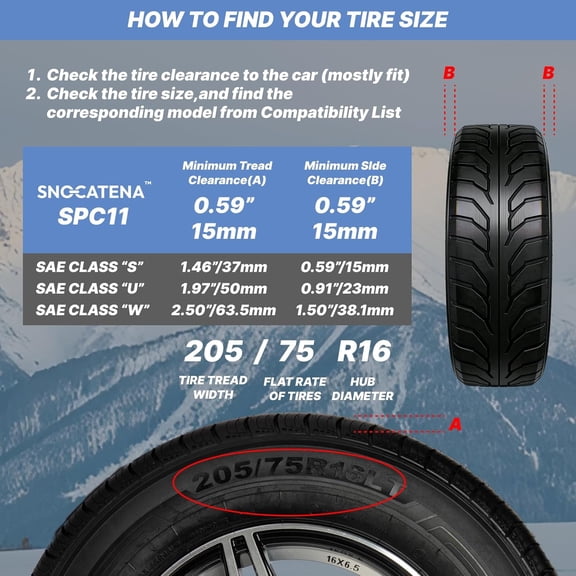 Snow Chains for Car Tires, Tire Chains for Pickups, SUVs, and Light Trucks, Quick Fit & Easy Installation, Reusable CAM Tightener for Emergency Tire Traction, Set of 2